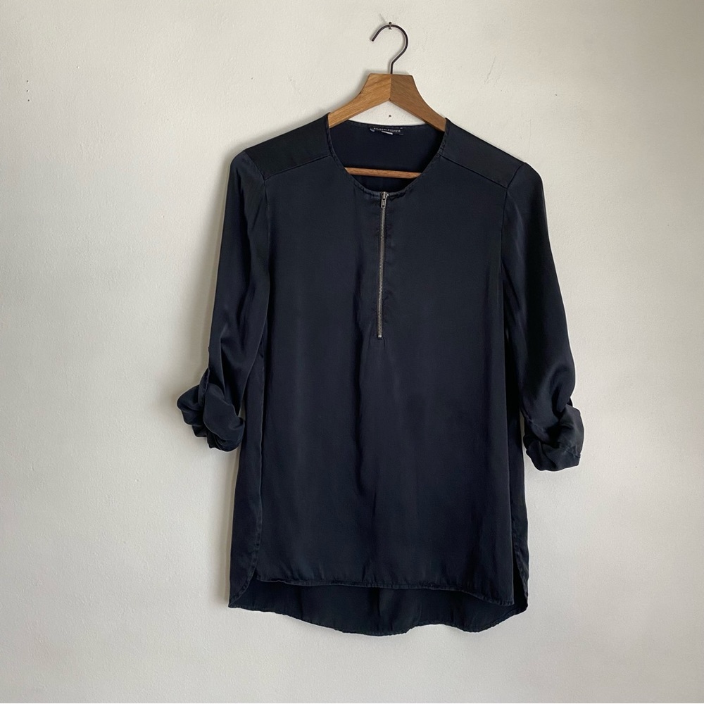 eileen fisher silk dark grey blouse